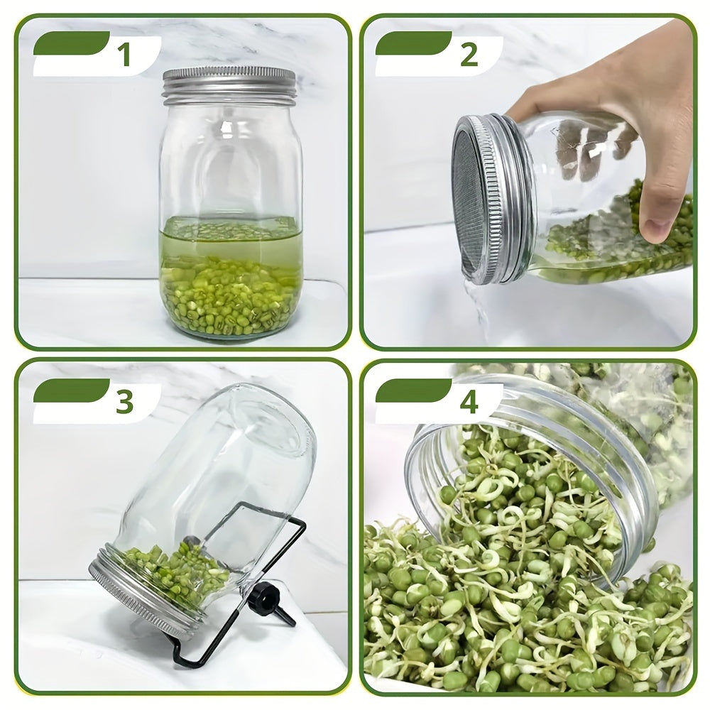 Sprouting Lids for Mason Jars 316 Stainless Steel Screen, 2pcs Lids & 2pcs Stands Wide Mouth Germination Kit