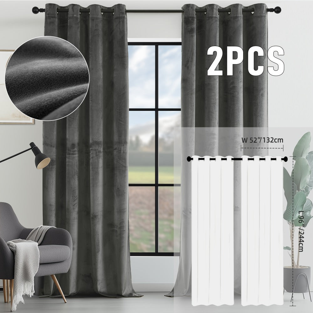 Velvet Room Darkening Curtains 2 Panels, Grommet Top Thermal Insulated Soundproof Blackout Curtains for Living Room Bedroom