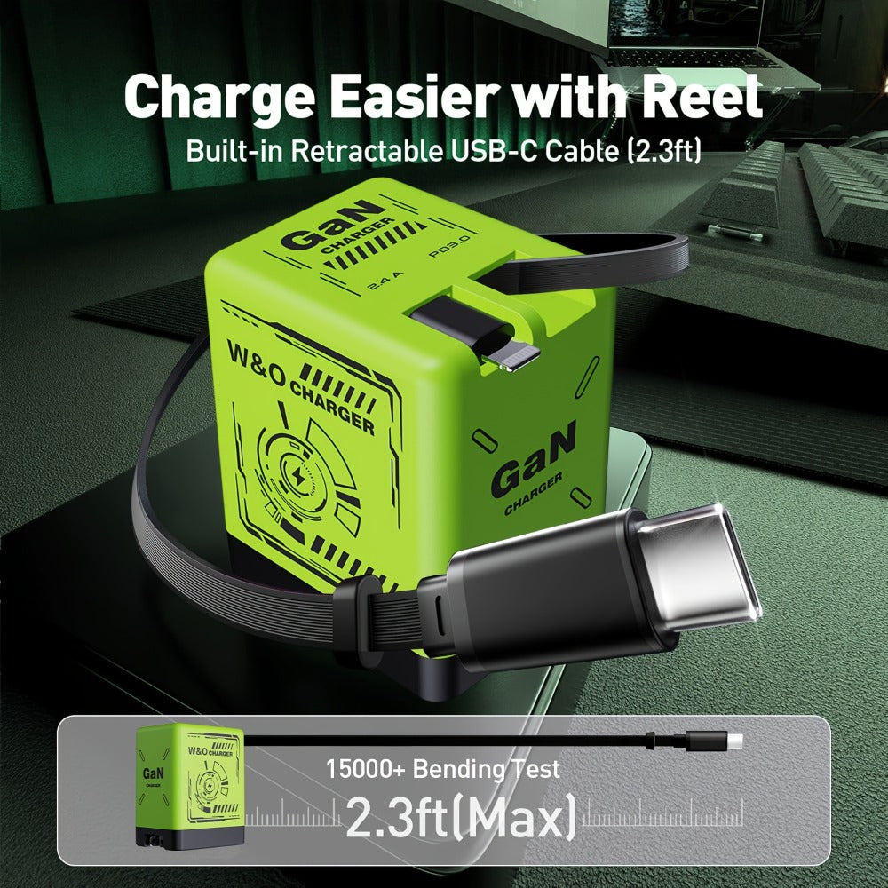 GaN Wall Charger 120W Fast with Retractable Built-In Cable & Foldable Plug for an Everyday Personal Care Routine
