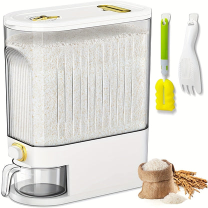 Rice Dispenser with Top-Fill Bin, Measuring Cup and 11 lb or 22.05 lb Gray and White Options