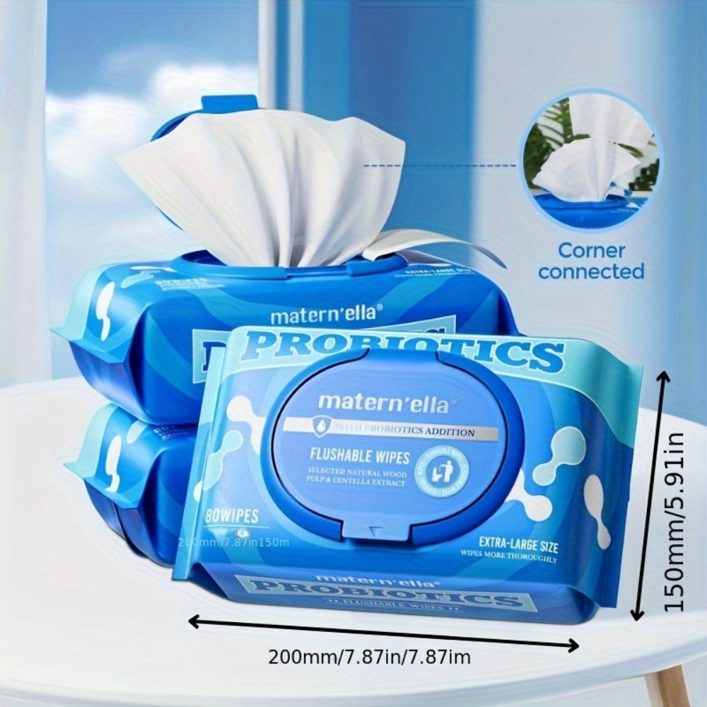 Flushable Wet Wipes with Probiotics, Plant-Based Fibers, Fragrance Free, Sewer Safe, & Thick Disposable Butt Wipes for Adults
