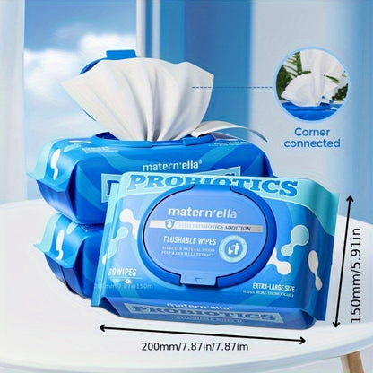 Flushable Wet Wipes with Probiotics, Plant-Based Fibers, Fragrance Free, Sewer Safe, & Thick Disposable Butt Wipes for Adults