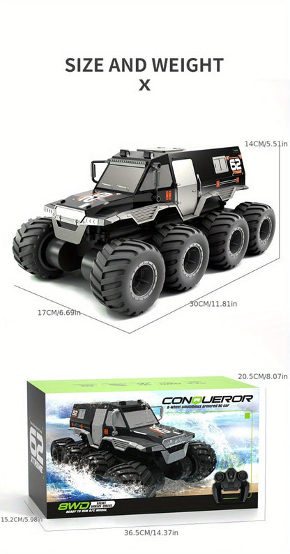 Amphibious RC Truck 8-Wheel Drive 4-Motor Off-Road Climbing Remote Control Armored Vehicle, Oversized Land & Water Military Truck Toy
