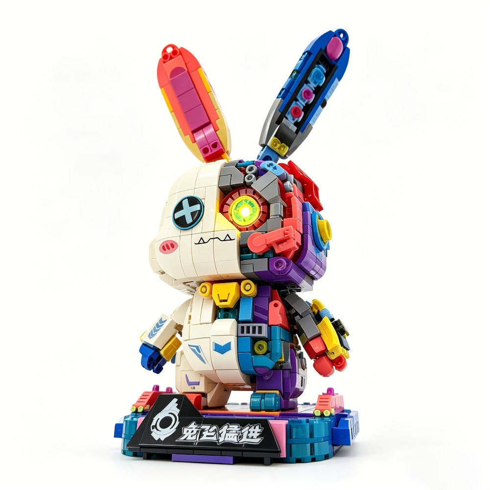 1377-Piece Mechanical Rabbit Building Block Model with Colorful Punk Styling and Rotating Limb Details