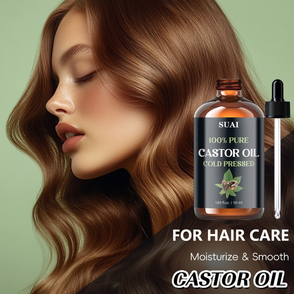 Castor Oil 100% Pure Cold Pressed 1.69oz – Hypoallergenic Multi-Use Oil for Hair Growth Eyebrow Eyelash Thickening Skin Moisturizing Nail