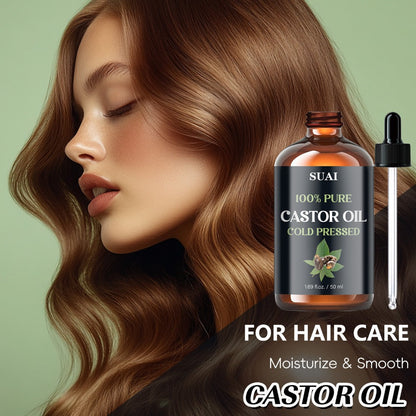 Castor Oil 100% Pure Cold Pressed 1.69oz – Hypoallergenic Multi-Use Oil for Hair Growth Eyebrow Eyelash Thickening Skin Moisturizing Nail