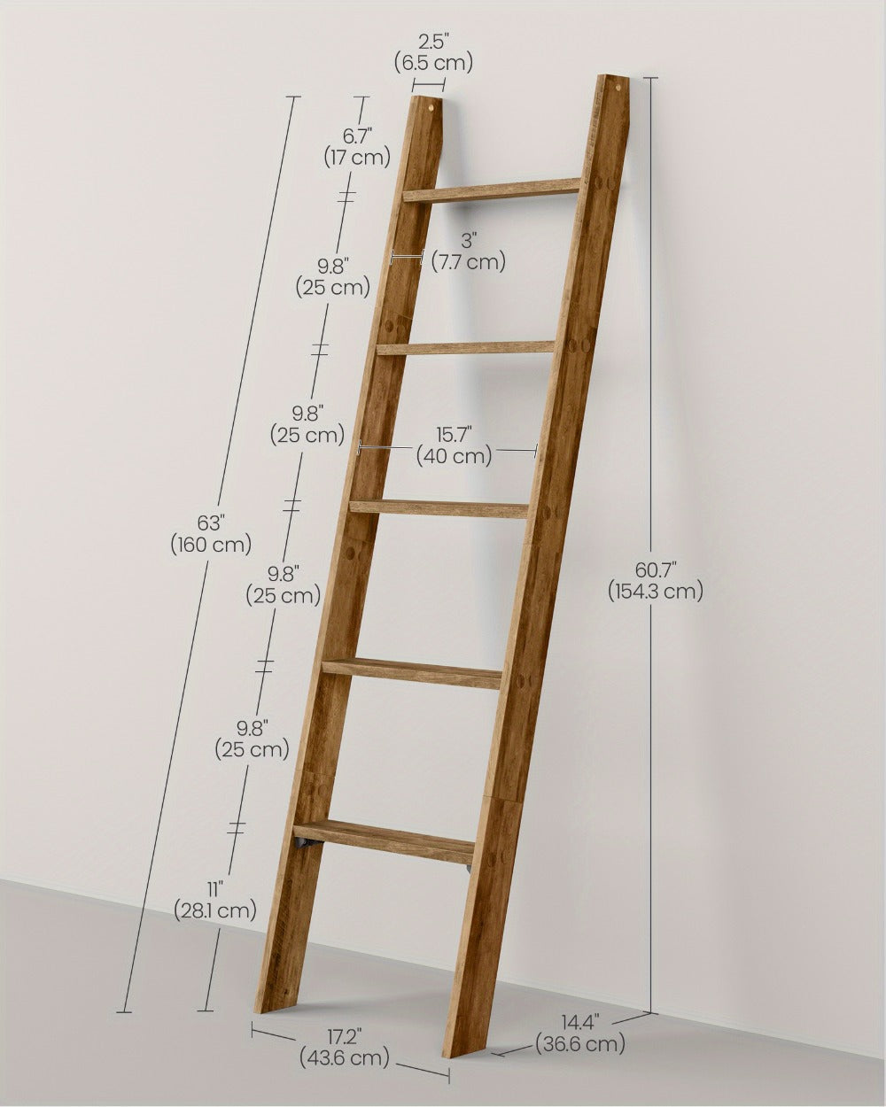 Blanket Ladder Shelf 5-Tier Freestanding Wood Ladder Rack for Blankets Towels Books Decor for Laundry Rooms, Closets and Home Organization