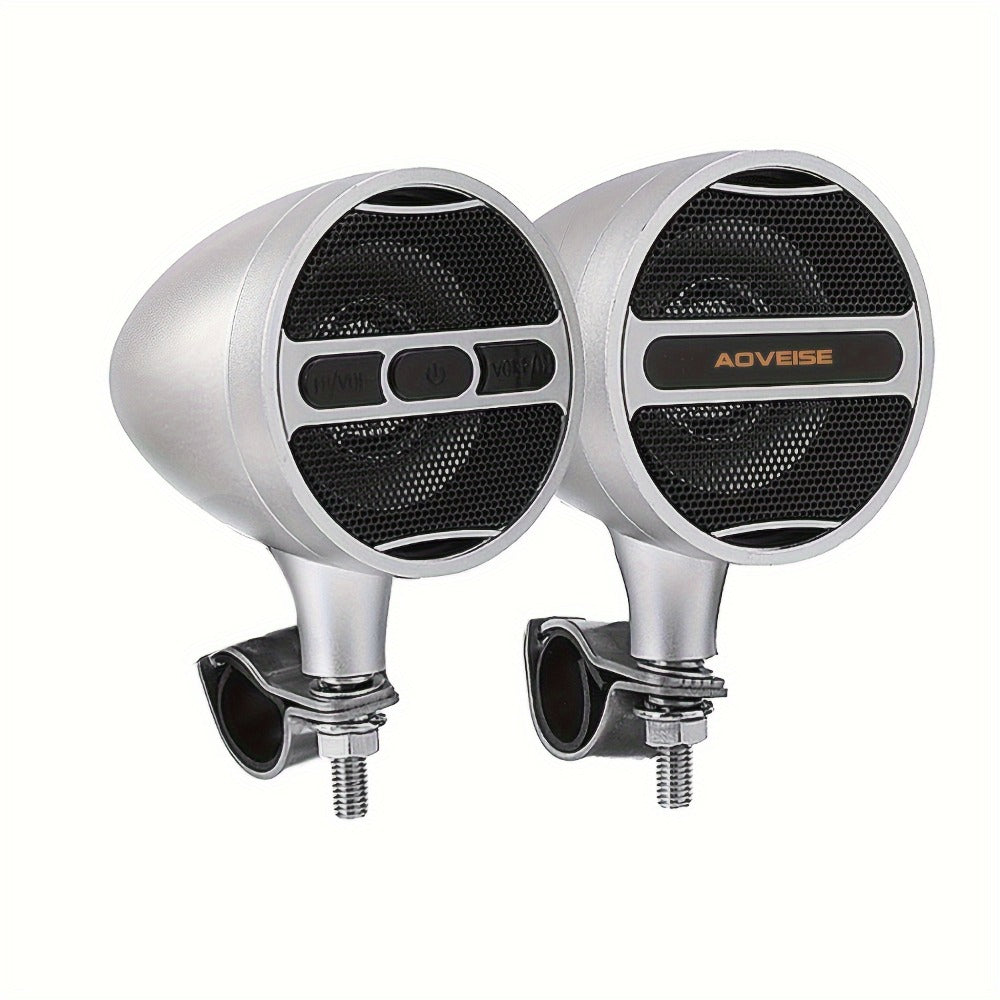 Motorcycle Bluetooth Stereo Speaker System with Built-In Amplifier – 3" Handlebar Mount Speakers, MP3 & USB, 12V, 20W×2 for ATV