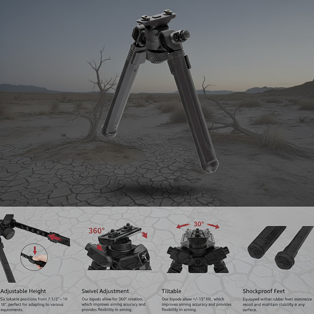 M-LOK Bipod Lightweight Aluminum Alloy Foldable Adjustable Rifle Bipod for Hunting Shooting AR15 M4 Tactical Rifle Non-Slip Rubber Feet