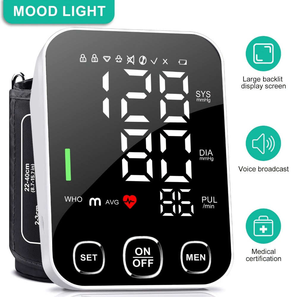 Blood Pressure Monitor for Upper Arm, 4.5-Inch Backlit Display with Voice, 2 x 99 Memory and Large Cuff
