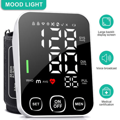 Blood Pressure Monitor for Upper Arm, 4.5-Inch Backlit Display with Voice, 2 x 99 Memory and Large Cuff