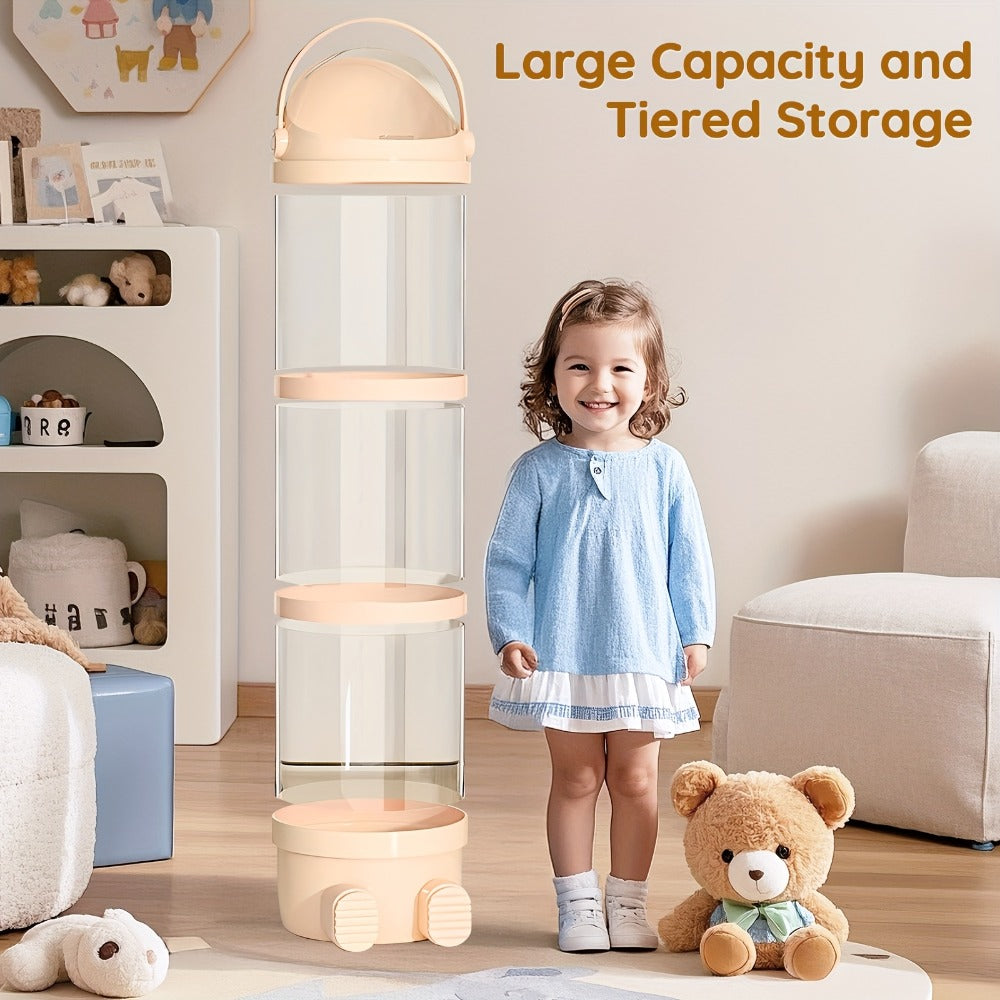 Stackable Round Stuffed Animal Storage Box with Lid for Entryways, Bedrooms and Living Spaces
