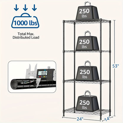Metal Storage Shelving Unit Adjustable 4 5 Tier Steel Shelf Rack for Garage Kitchen Pantry Workshop Black Chrome MZG