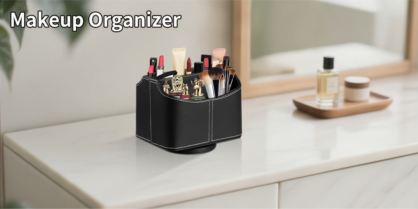 Rotating Faux Leather Remote Control Caddy with Five Compartments, Six Color or Pattern Options and 7.5-Inch Width