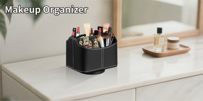 Rotating Faux Leather Remote Control Caddy with Five Compartments, Six Color or Pattern Options and 7.5-Inch Width