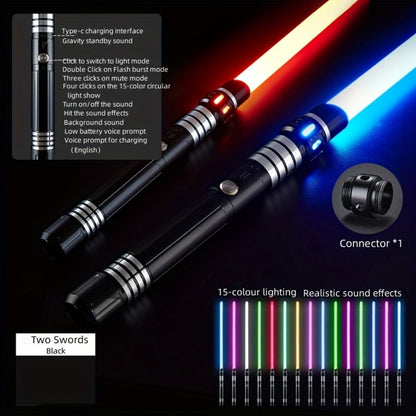 Light Up Saber 15 Colors 2-in-1 Metal Gravity Sensing, Rechargeable Glow Sword with Upgraded LED
