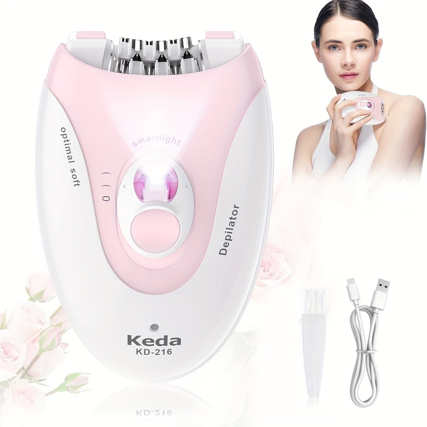 Electric Epilator for Women USB Rechargeable 2-Speed Painless Hair Removal – Stainless Steel Blades Cordless Portable Body Hair Remover