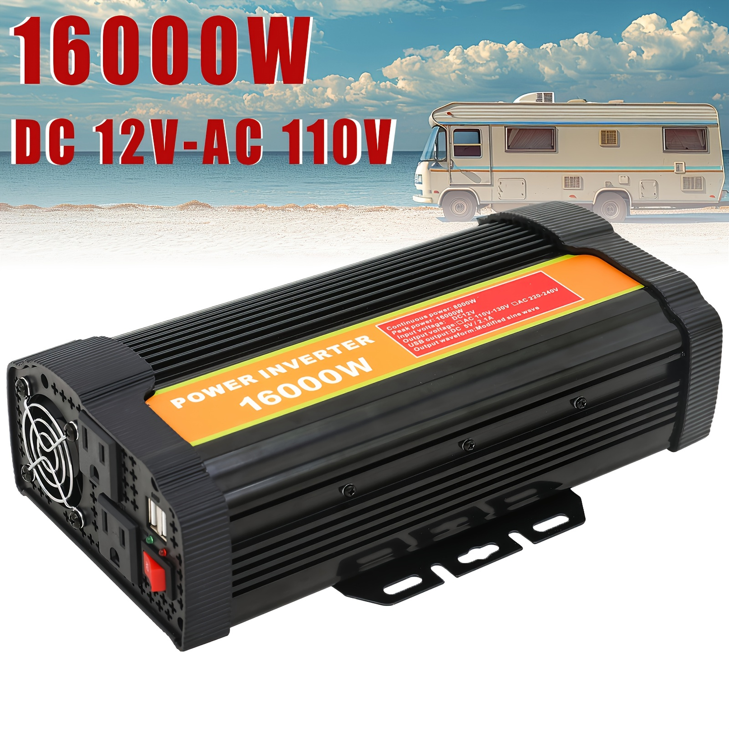 DC to AC Inverter 4000W 5500W 6500W 16000W Peak DC 12V to AC 110V High Power Car Inverter with USB Ports for Garden, Patio and Yard Use
