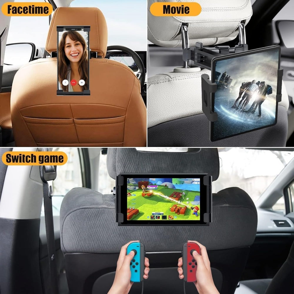 Car Headrest Tablet Mount 2-Pack – 360° Rotating Adjustable Holder for iPad & Tablets 5.5–18.4 Inch, Soft Sponge Padding