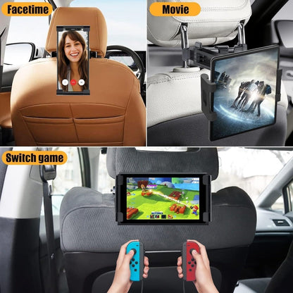 Car Headrest Tablet Mount 2-Pack – 360° Rotating Adjustable Holder for iPad & Tablets 5.5–18.4 Inch, Soft Sponge Padding