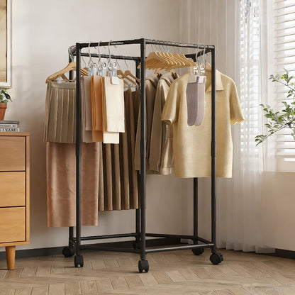 White Four-Sided Rolling Clothing Rack with Multiple Hanging Rails and 120 x 35 x 35 cm Frame