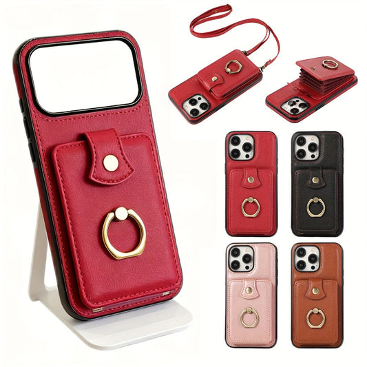 Phone Case Wallet with 2-3 Card Holder and Fold-Out Kickstand for Selected iPhone 12-16 Model Options