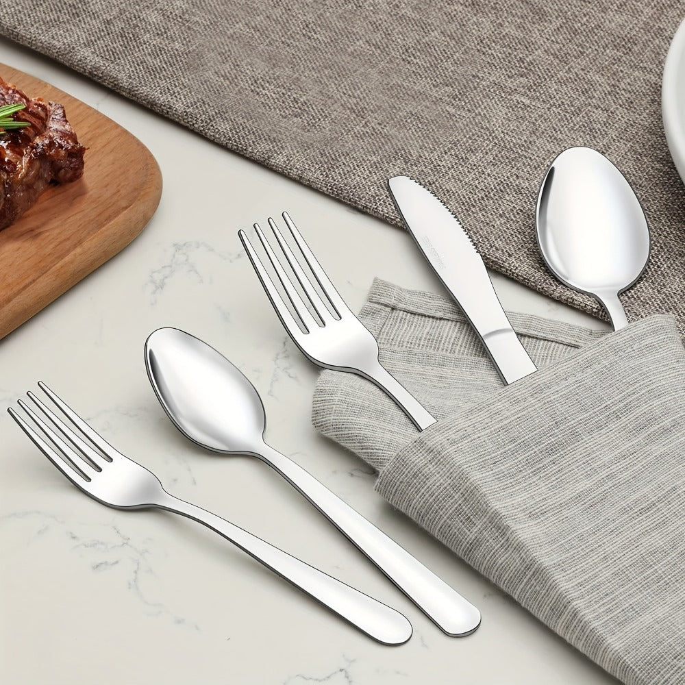 Stainless Steel Flatware Set in 60- or 90-Piece Silver Configurations with Five-Piece Place Settings