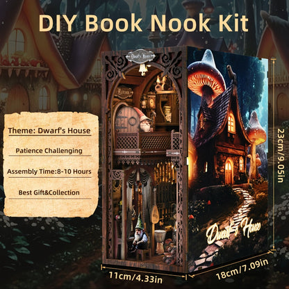 Dwarf’s House Book Nook Kit KT01 with 275-Piece Fantasy Workshop Scene, Warm Light and Sensor Switch