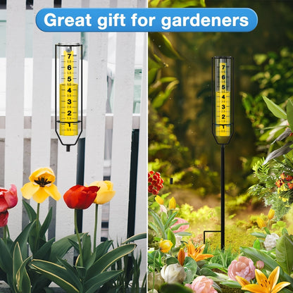 Rain Gauge Outdoor – Large Transparent Freeze-Proof Rain Gauge with Metal Frame, Adjustable Height, Easy-to-Read Measurement for Garden