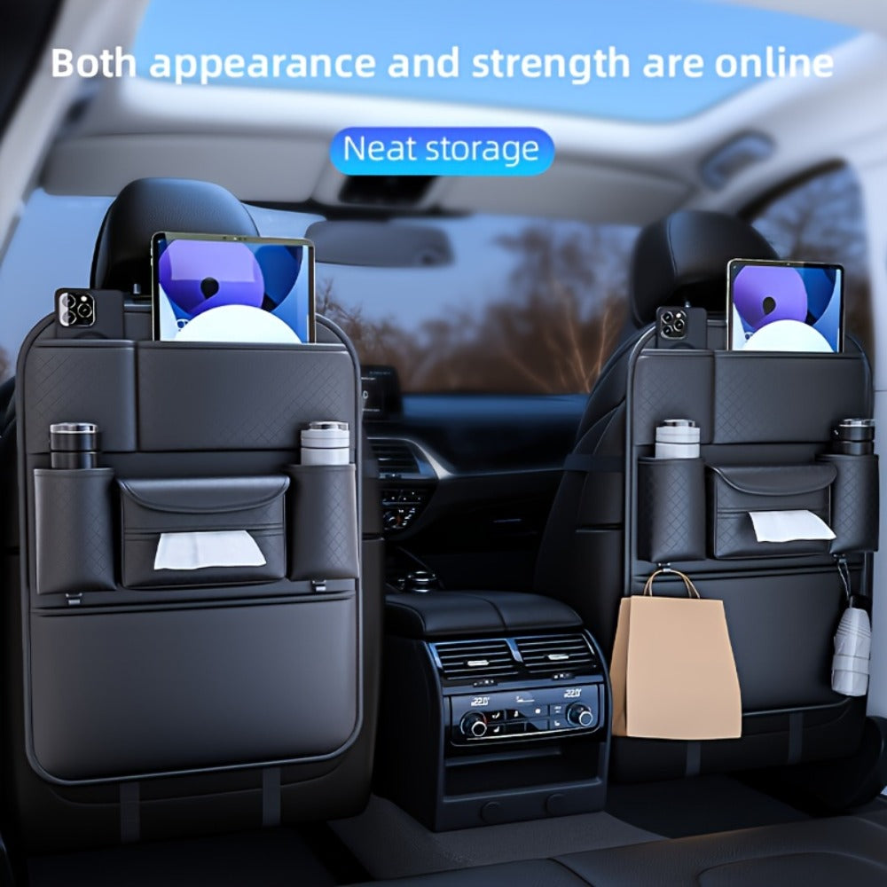 Car Seat Back Organizer – Large Capacity PU Leather Backseat Storage Bag | Multi-Compartment for Tablets, Laptops
