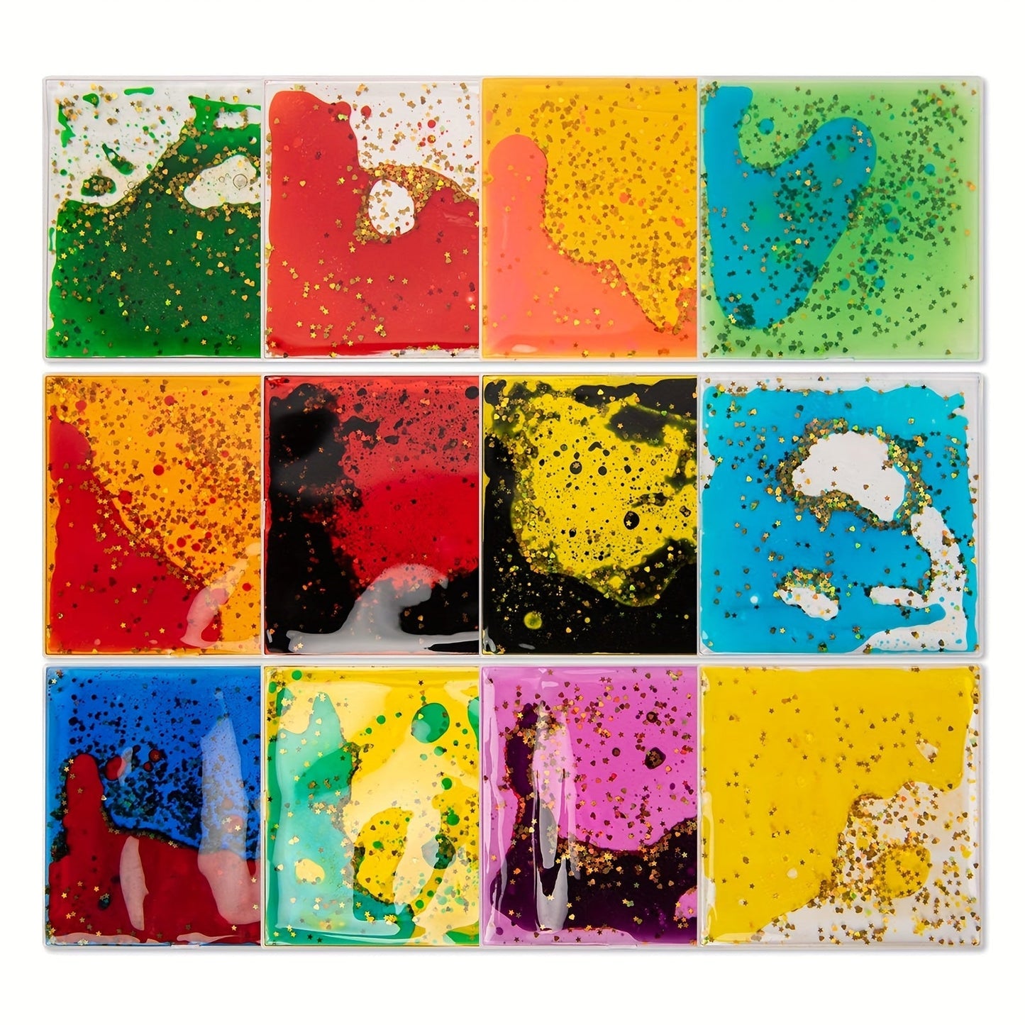 12-Piece Liquid-Filled Flexible Tile Set in Square or Hexagon Shapes for Wall or Floor Display