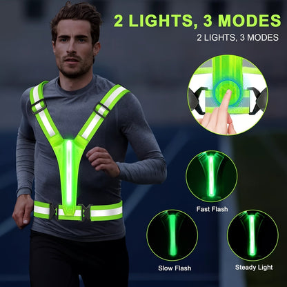 Reflective Running Vest with 3 LED Lighting Modes – High Visibility Safety Vest for Night Running, Walking & Cycling