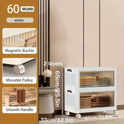 Storage Cabinet Collapsible Modular Locker with Magnetic Doors, Wheels and One to Five Layers