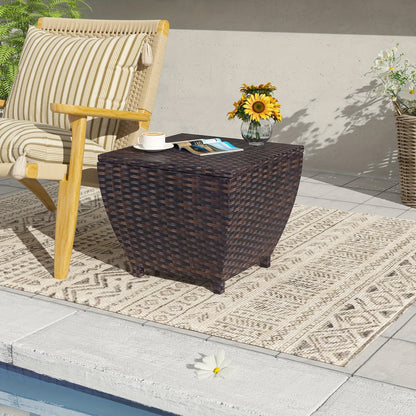 PE Wicker-Look Outdoor Storage Side Table with Flip-Top Lid and Brown, Gray or Black Options