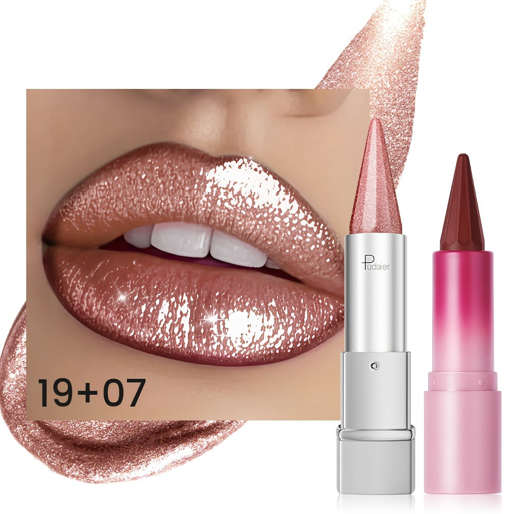 Lipstick Set 2pcs for Women – Highly Pigmented Waterproof Matte & Metallic Shimmer Lip Color Combo with Pointed-Tip Precision