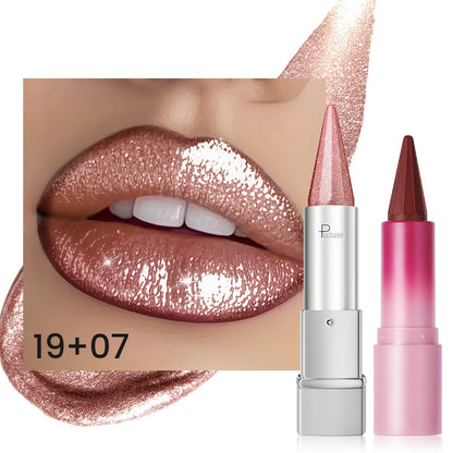 Lipstick Set 2pcs for Women – Highly Pigmented Waterproof Matte & Metallic Shimmer Lip Color Combo with Pointed-Tip Precision