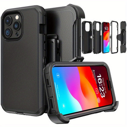 Phone Case Dual-Layer TPU and PC Cover with Rotating Belt Clip Holster for Black iPhone 15 Configuration