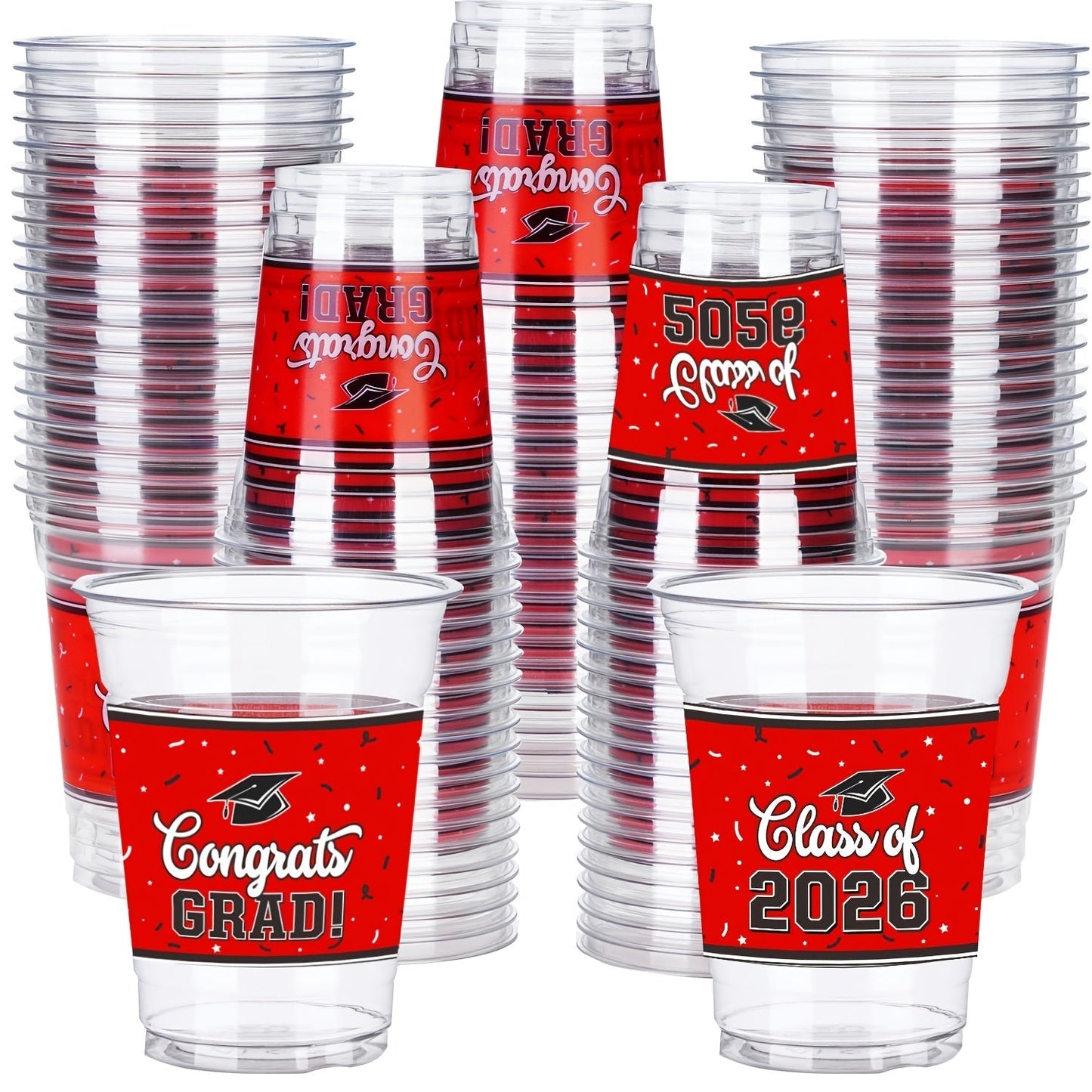 Graduation Plastic Mugs 100 Pack 14oz, 2026 Graduation Party Cups in Black Red Blue Green Purple Maroon for Graduation Ceremony