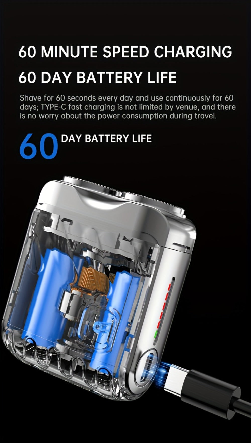 Electric Shaver Magnetic Dual-Blade Mini Razor with Two Speeds, USB Charging and Select Waterproof Options