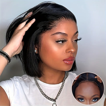 Bob Wig Human Hair 250% Density 4x4 HD Lace Straight Glueless Pre Cut Pre Plucked Wear and Go Natural Black for Women Daily Wear Party Music