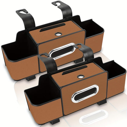 Compact Headrest-Hanging Car Organizer with Two Cup Pockets, Tissue Opening, Hooks and Five Pack Options