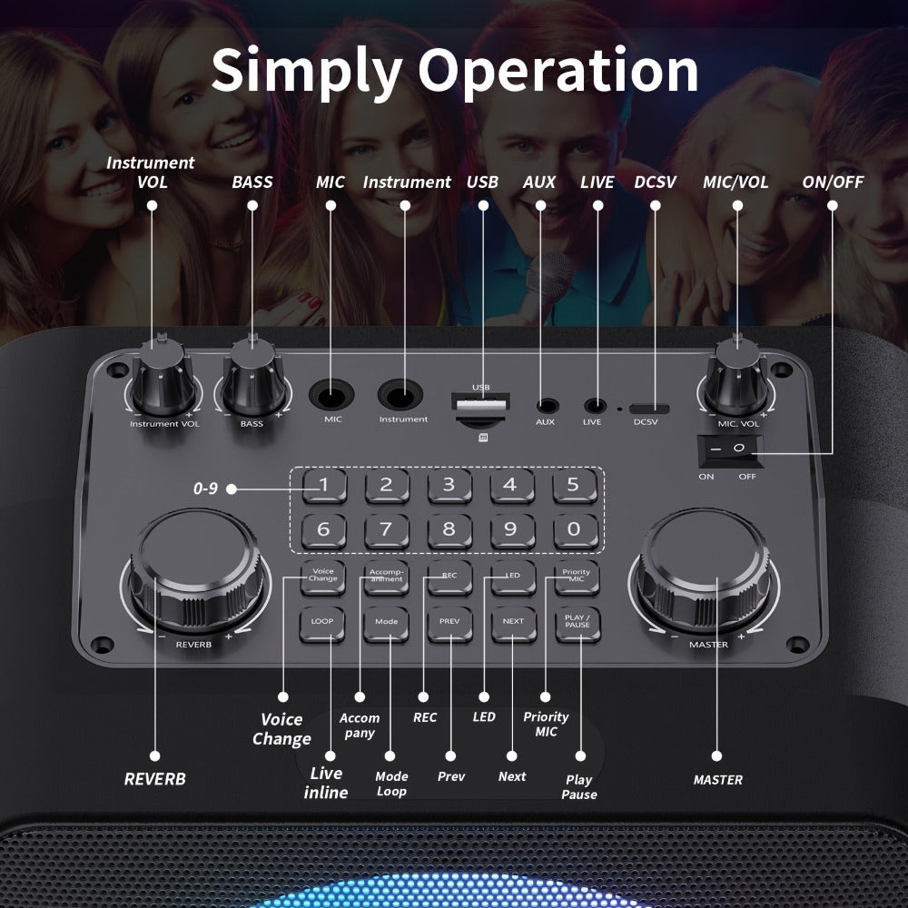 JYX T19-T Karaoke Machine for Adults with 2 Microphones & RGB Light Show – Wireless Bluetooth Speaker