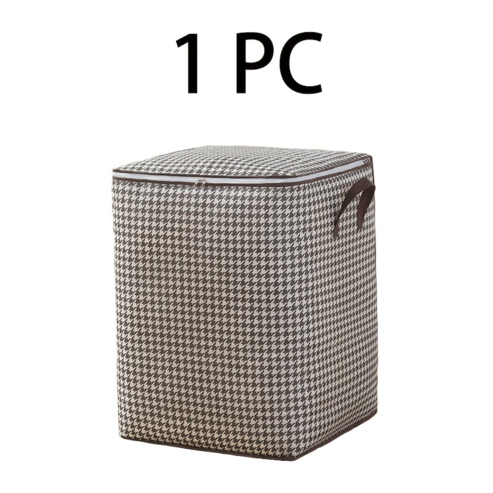Large Storage Bags Houndstooth Non-Woven Fabric Organizer with Double Zipper & Handles – 160L/180L Dustproof Foldable Storage Box