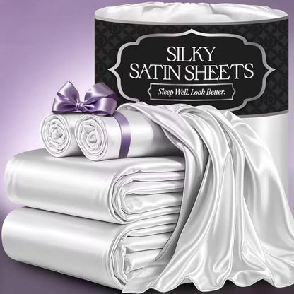 Sheet Set, Satin Bedding with 16-Inch Fitted Pocket, Three- or Four-Piece Size Configuration and Seven Solid Colors