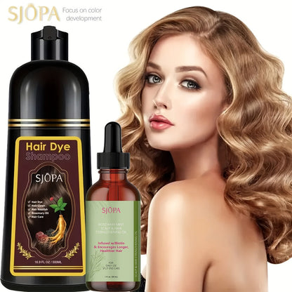 Hair Dye Kit 3-in-1 Color Shampoo with Rosemary Oil 500ml - Natural Safe No Ammonia Quick for Bath Time, Home Spa and Personal Care