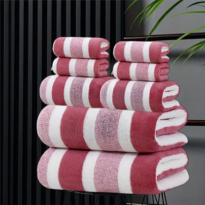Towel Set 8 Piece 280GSM Two-Color Striped Mix with 2 Bath, 2 Face and 4 Hand Towels for Home and Guest Use