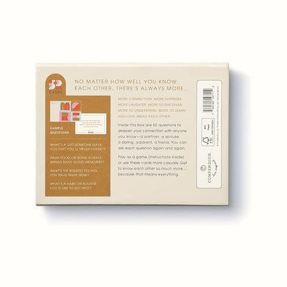 Tell Me More Conversation Card Game with 52 Question Cards, English-Language Prompts and Brown Box
