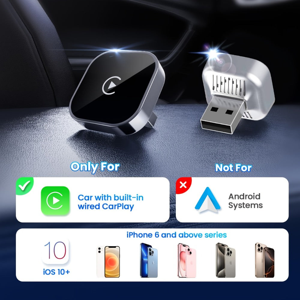 Wireless CarPlay Adapter 2-in-1 for iPhone & Android Auto, Mini USB-C Dongle, Convert Wired to Wireless, Plug & Play, Auto Connect