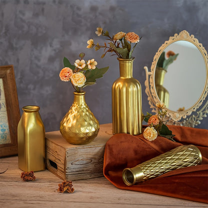 Gold-Tone Glass Bud Vases, Four- or Eight-Piece Mixed Art Deco Bottle Set for Tables and Centerpieces