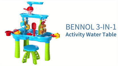 Sand and Water Table for Toddlers 3-Tier, Outdoor Sensory Play Set with Shovel Scoop & Strainer